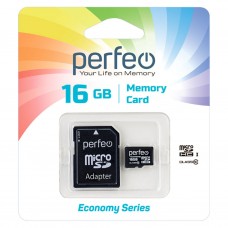 Карта памяти Perfeo Econom microSDHC 16GB class10 + SD адаптер