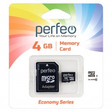 Карта памяти Perfeo Econom microSDHC 4GB class10 + SD адаптер