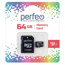 Карта памяти Perfeo microSDXC 64GB class10 UHS-I + SD адаптер