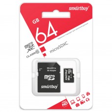 Карта памяти SmartBuy microSDXC 64GB class10 + SD адаптер