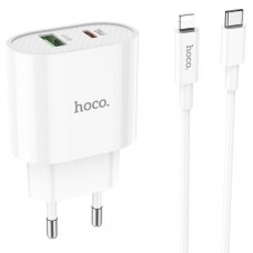 Зарядное устройство Hoco C95A, белый (PD+QC3.0, 1xUSB, 1xUSB-C, 3A, кабель 8pin)