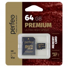 Карта памяти Perfeo microSDXC 64GB class10 UHS-I U3 V30 + SD адаптер