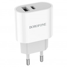 Зарядное устройство Borofone BA62A Wiseacre, белый (1xUSB, 1xUSB-C, 2.4A)