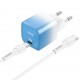 Зарядное устройство Hoco C101A, голубой/белый (PD, 1xUSB-C, 20W, кабель Type-C - Type-C)