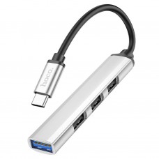 USB Хаб Hoco HB26 Type-C, 1xUSB3.0+3xUSB2.0, серебристый