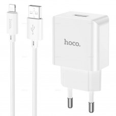 Зарядное устройство Hoco C106A, белый (1xUSB, 2.1A, кабель 8pin)