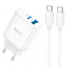Зарядное устройство Hoco C105A, белый (PD+QC3.0, 1xUSB, 1xUSB-C, 20W/3A, кабель Type-C - Type-C)