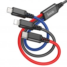 Кабель USB - microUSB/8pin/Type-C Hoco X76 чёрный/красный/синий, 1м