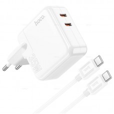 Зарядное устройство Hoco C110A, белый (PD+QC3.0, 2xUSB-C, 35W, кабель Type-C - Type-C)