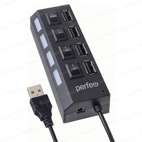 USB Хаб Perfeo PF-H030 4xUSB2.0, чёрный