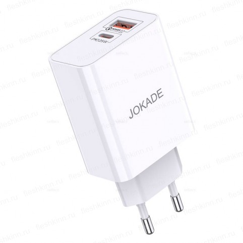 Зарядное устройство Jokade JB027, белый (PD+QC3.0, 1xUSB, 1xUSB-C, 25W/3A)