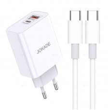 Зарядное устройство Jokade JB028, белый (PD+QC3.0, 1xUSB, 1xUSB-C, 65W/3A, кабель Type-C - Type-C)