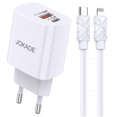 Зарядное устройство Jokade JB042, белый (PD+QC3.0, 1xUSB, 1xUSB-C, 20W/3A, кабель Type-C - 8pin)