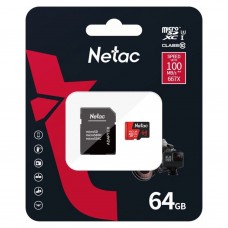 Карта памяти Netac P500 Extreme Pro microSDXC 64GB class10 UHS-I A1 + SD адаптер (100)
