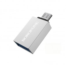 Адаптер OTG microUSB(M) - USB(F) Borofone BV2, серебристый