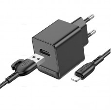 Зарядное устройство Borofone BAS11A, чёрный (1xUSB, 2.1A, кабель 8pin)