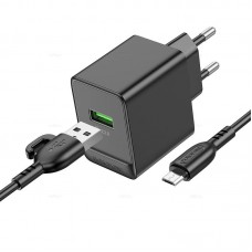 Зарядное устройство Borofone BAS12A, чёрный (QC3.0, 1xUSB, 3A, кабель microUSB)