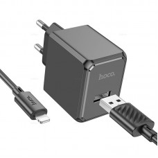 Зарядное устройство Hoco CS11A, чёрный (1xUSB, 2.1A, кабель 8pin)