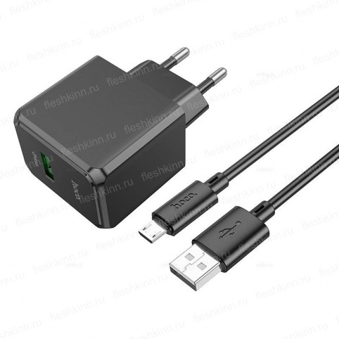 Зарядное устройство Hoco CS12A, чёрный (QC3.0, 1xUSB, 3A, кабель microUSB)