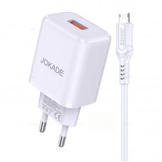 Зарядное устройство Jokade JB032, белый (QC3.0, 1xUSB, 3A, кабель microUSB)