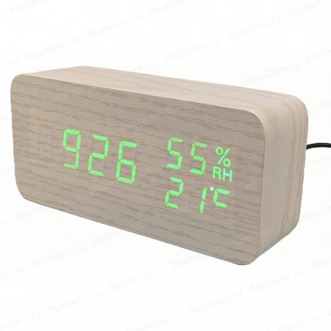 Часы-будильник VST 862S/4, светло-коричневый/зелёный