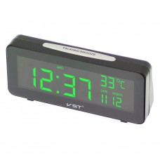 Часы-будильник VST 763W/4, чёрный/зелёный