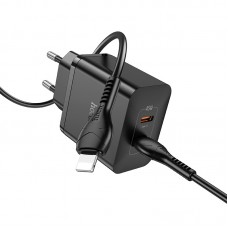 Зарядное устройство Hoco N35, чёрный (PD, 2xUSB-C, 45W, кабель Type-C - 8pin)