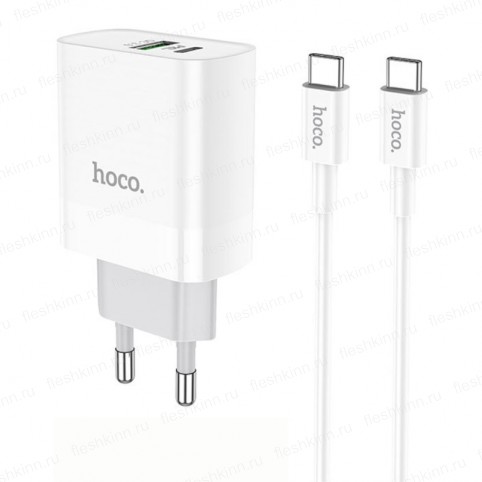 Зарядное устройство Hoco C80A, белый (PD+QC3.0, 1xUSB, 1xUSB-C, 3A/18W, кабель Type-C - Type-C)