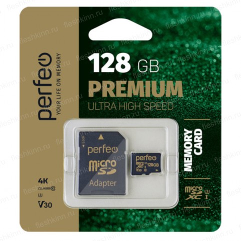 Карта памяти Perfeo microSDXC 128GB class10 UHS-I U3 V30 + SD адаптер